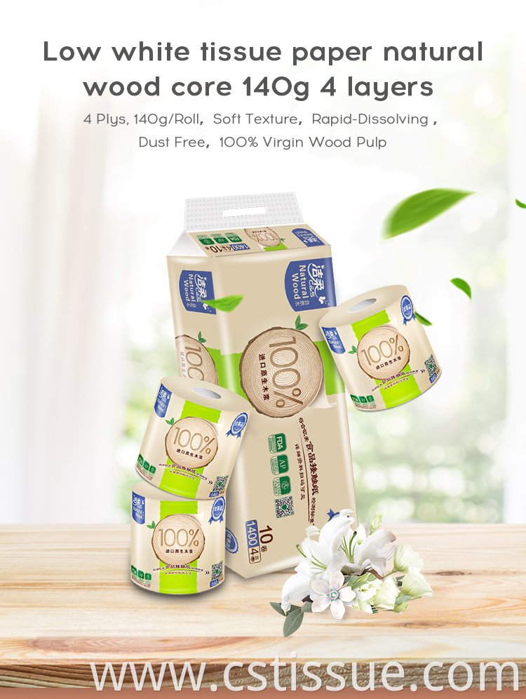 4 Ply Toilet Roll Natural Wood Low Brightness